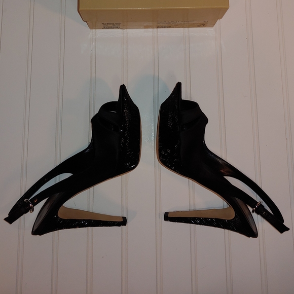 Sergio Rossi NWT Tessuto Raso Black Leather Slingback Platform Heels size 10 - Picture 12 of 15